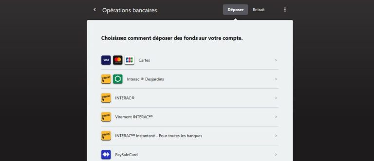 Luxury Casino moyens paiement dépôt